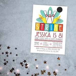 Retro Bowling party invitation, bowling birthday invitation, bowling party invite, bowling invitations, bowling alley, kids bowling party