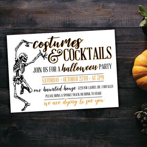 Costumes & Cocktails halloween invitation, halloween party invite, costume party invitation, skeleton costume party invite, halloween invite