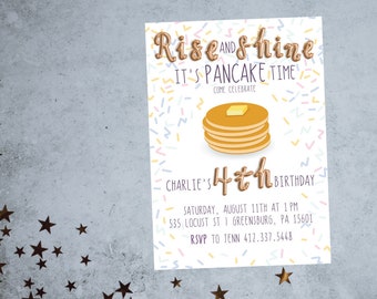 Rise and Shine Pancake Birthday invitation, pajama invitation, brunch invitation, pancake and pajamas, breakfast birthday, pancake party