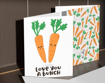 Love you a bunch cute carrot spring Greeting Card box set, cute spring card, food pun blank card box set 1, 8, 16 pcs