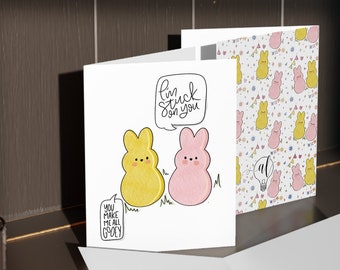 I'm stuck on you spring bunny Greeting Card box set, cute spring card, food pun blank card box set 1, 8, 16 pcs
