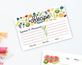 Colorful Kitchen Recipe card - set of 25, bridal shower recipe cards, bridal shower gift, 4x6 recipe card, recipe card, kitchen recipe card