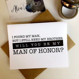 Will you be my Man of Honor card Be My Man of honor wedding card, Man of honour card, Man of honor proposal card, wedding party card image 1