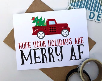 Hope your holidays are merry af Christmas card, rude christmas card, funny Christmas Card, Funny holiday Card, funny red plaid holiday card