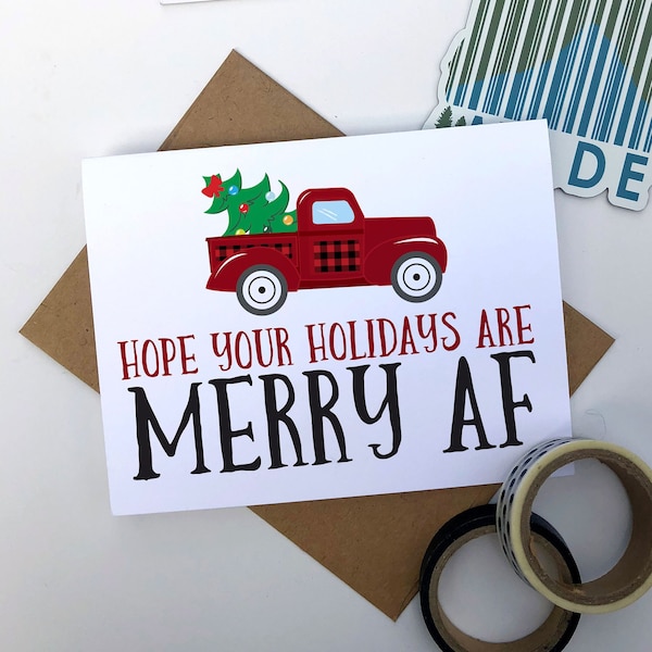 Hope your holidays are merry af Christmas card, rude christmas card, funny Christmas Card, Funny holiday Card, funny red plaid holiday card