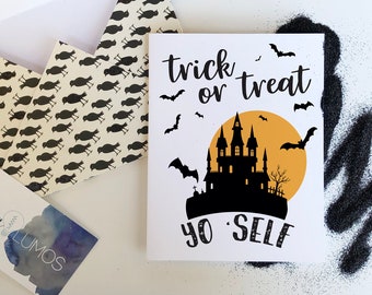 Trick or Treat Yo 'Self halloween card, happy halloween cards, funny halloween card, cute halloween greeting card, halloween birthday card