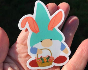 Easter Gnome sticker, garden gnome sticker, Easter sticker, little gnome vinyl decal, cute stickers, Easter bunny sticker, spring gnome
