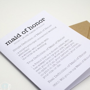 Funny Maid of Honor Proposal Card Maid of Honor dictionary definition card Be my maid of honor will you be my maid of honor image 1