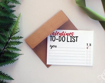 Valentines to-do list card, Valentine Card, Boyfriend Card, love card, anniversary card, sex card, sexy card, funny valentine card