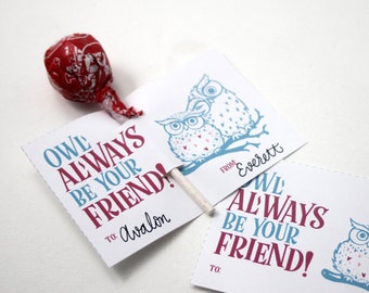 Owl Always be your friend - Kids valentines - kids valentine cards - digital valentine - valentines for kids - school valentine