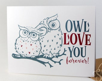 Owl Love you forever love card, valentines day card, anniversary card, valentine's day card, valentines card, love card, valentine card