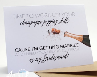 Bridesmaid proposal - Be my Bridesmaid - will you be my - bridal party card- bridesmaid invite - wedding party - bridal party -champagne