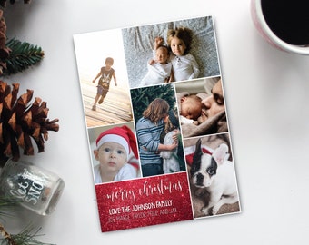 Multi Photo Christmas Card - 6 photo christmas card - Merry Christmas - holiday card - christmas photo card - photo card - photo collage