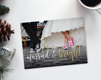 Newlywed Christmas - Married & Bright - first Christmas - just married - married christmas - christmas photo card - photo christmas card