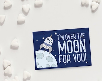 I'm over the moon for you kids printable valentines, printable astronaut valentines, instant download valentines cards for kids , school