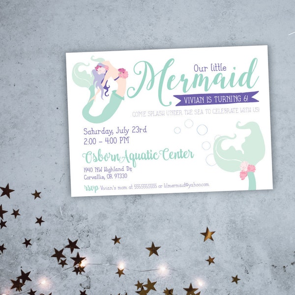 Under the sea party invitation, mermaid party invitation, mermaid birthday invitation, mermaid baby shower, beach party invitation