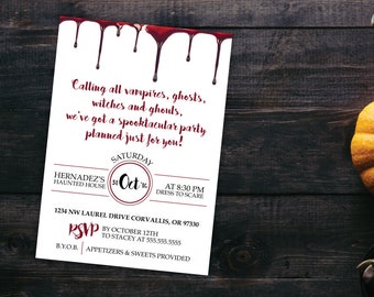 bloody good time, Printable Spooky Halloween Invitation,  halloween party invitation, halloween invite, adult halloween, costume party