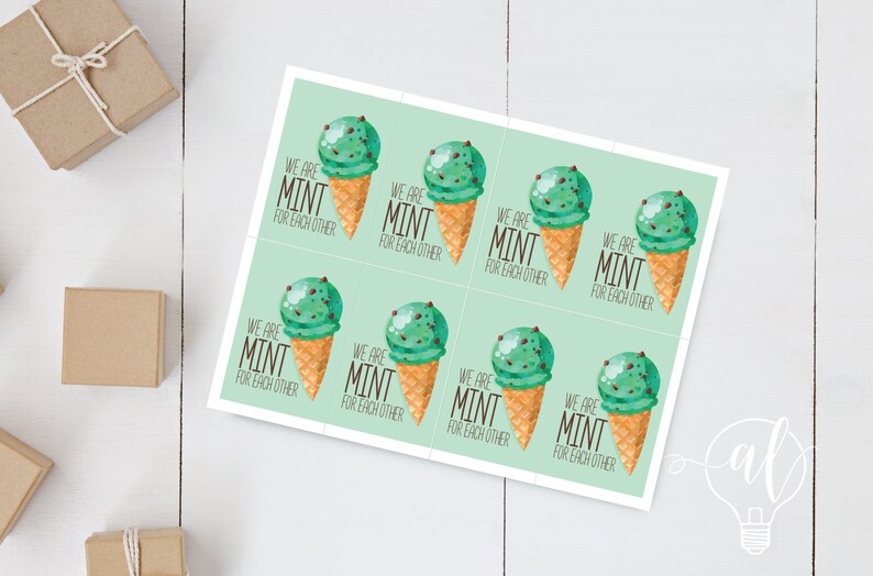 We are mint for each other kids printable valentines, printable ice cream valentines, instant download valentines cards for kids , school image 2