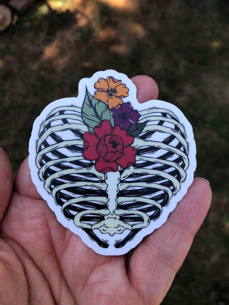 Witchy vibes sticker, floral sticker, witch sticker, skeleton vinyl decal, phone sticker, waterproof sticker, water bottle sticker, goth image 4