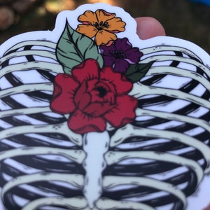Witchy vibes sticker, floral sticker, witch sticker, skeleton vinyl decal, phone sticker, waterproof sticker, water bottle sticker, goth image 3