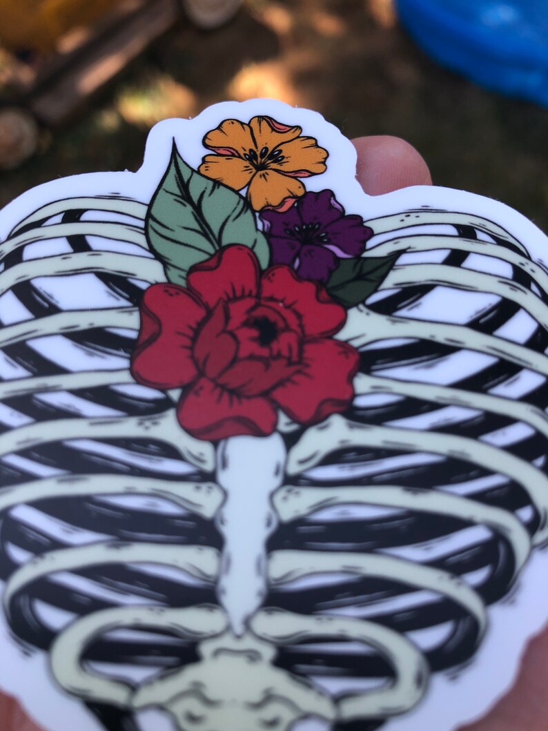 Witchy vibes sticker, floral sticker, witch sticker, skeleton vinyl decal, phone sticker, waterproof sticker, water bottle sticker, goth image 3