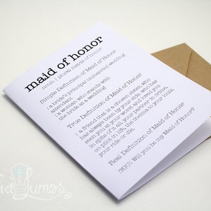 Funny Maid of Honor Proposal Card Maid of Honor dictionary definition card Be my maid of honor will you be my maid of honor image 3