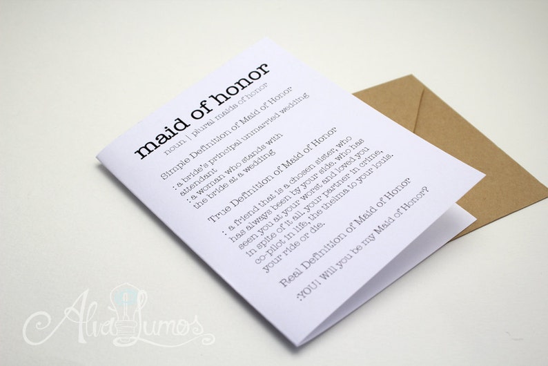 Funny Maid of Honor Proposal Card Maid of Honor dictionary definition card Be my maid of honor will you be my maid of honor image 3