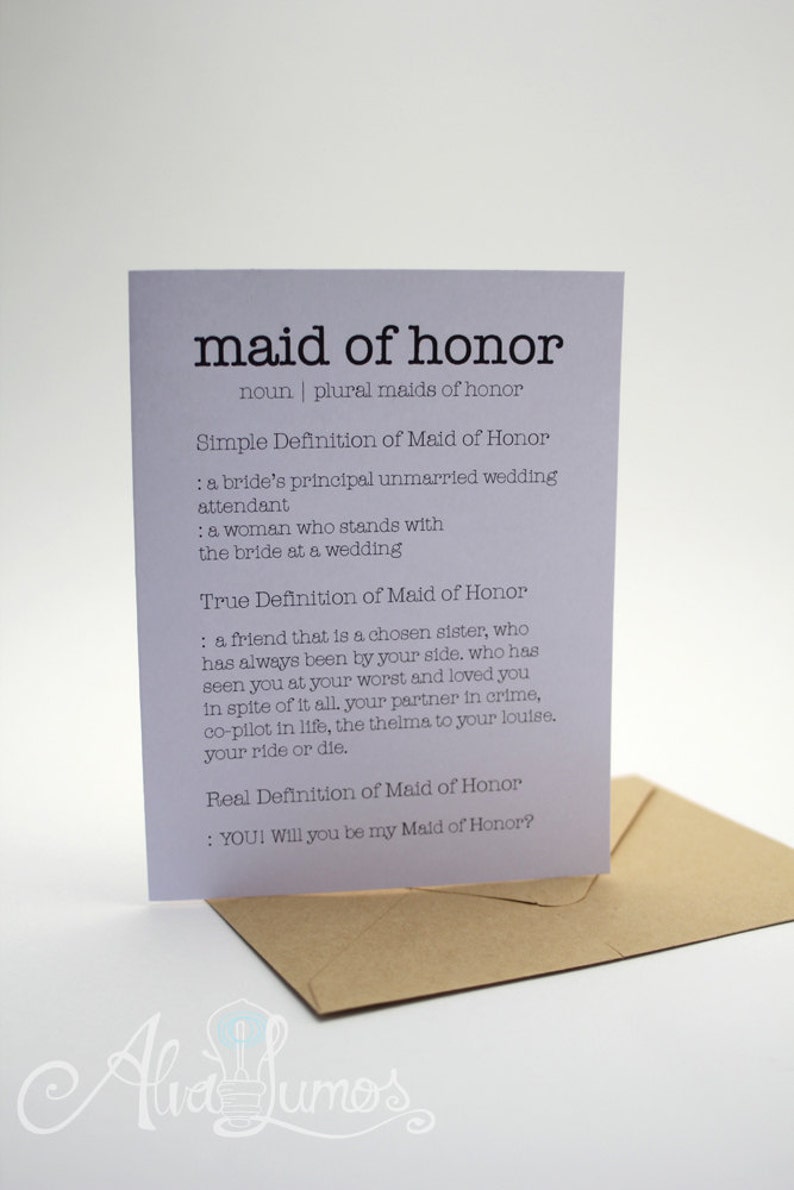 Funny Maid of Honor Proposal Card Maid of Honor dictionary definition card Be my maid of honor will you be my maid of honor image 5