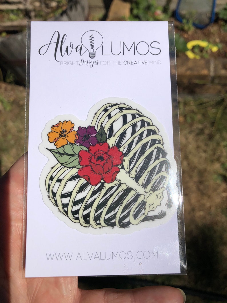Witchy vibes sticker, floral sticker, witch sticker, skeleton vinyl decal, phone sticker, waterproof sticker, water bottle sticker, goth image 2
