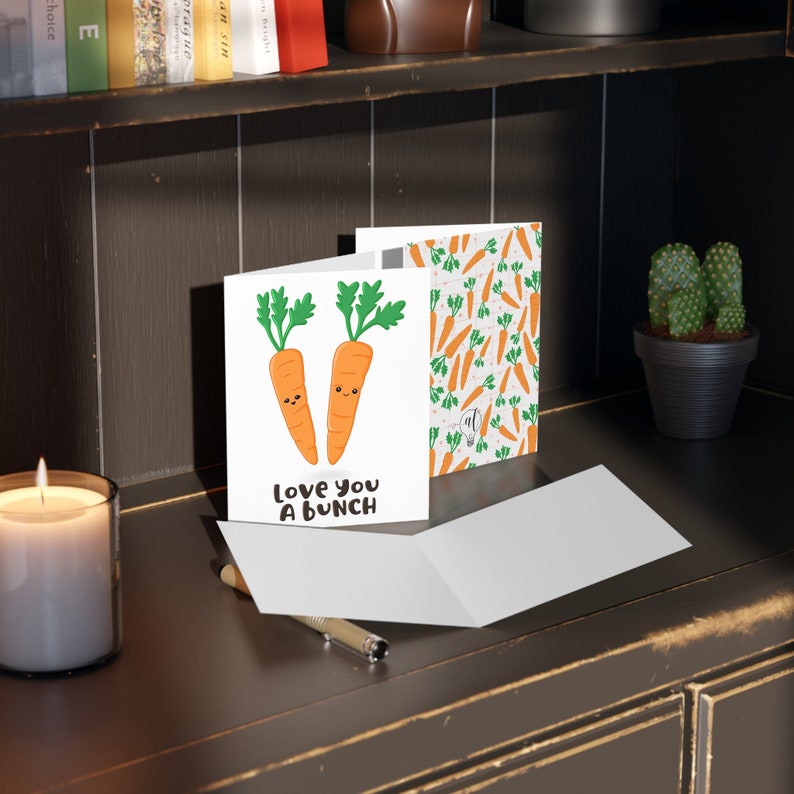 Love you a bunch cute carrot spring Greeting Card box set, cute spring card, food pun blank card box set 1, 8, 16 pcs image 1