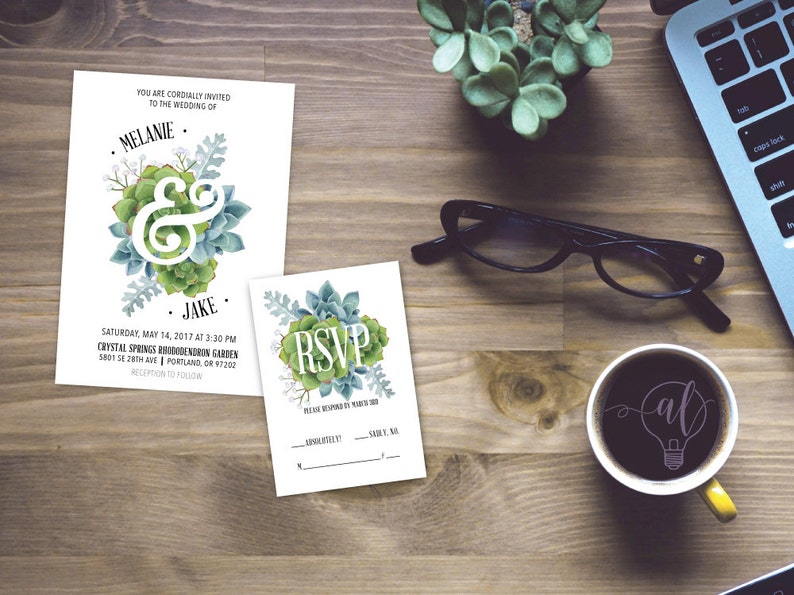 succulent wedding succulent invitation watercolor succulent spring wedding Watercolor Succulent Wedding Invitation garden wedding