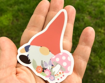 Garden Gnome Vinyl Sticker: Floral Woodland Fairy Decal