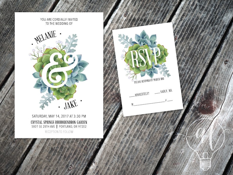 succulent wedding succulent invitation watercolor succulent spring wedding Watercolor Succulent Wedding Invitation garden wedding