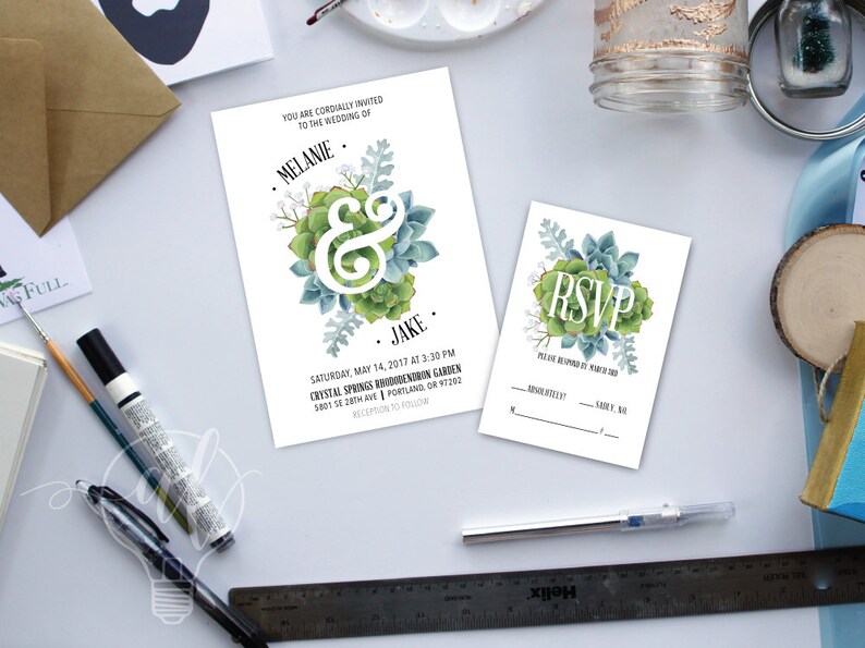 succulent wedding succulent invitation watercolor succulent spring wedding Watercolor Succulent Wedding Invitation garden wedding