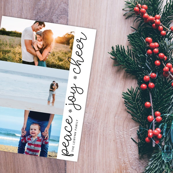 Peace, Joy, Cheer Christmas Photo Card, photo Christmas card, Christmas holiday card, digital Christmas card, printable Holiday card