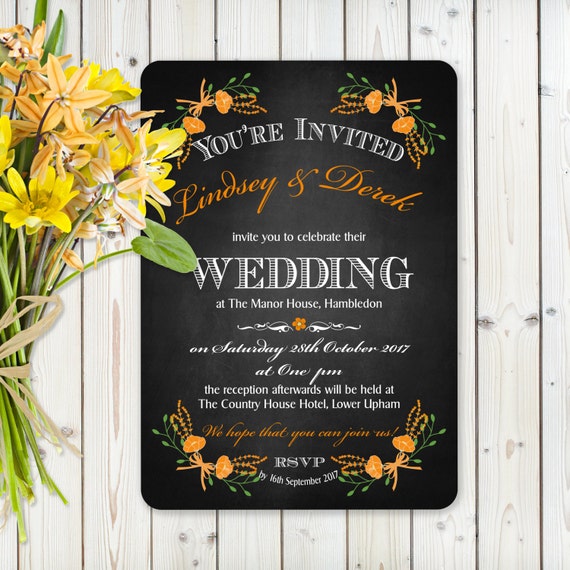 Personalised Vintage Wedding Wish Poem Card Fantasy Floral Blue on Chalkboard