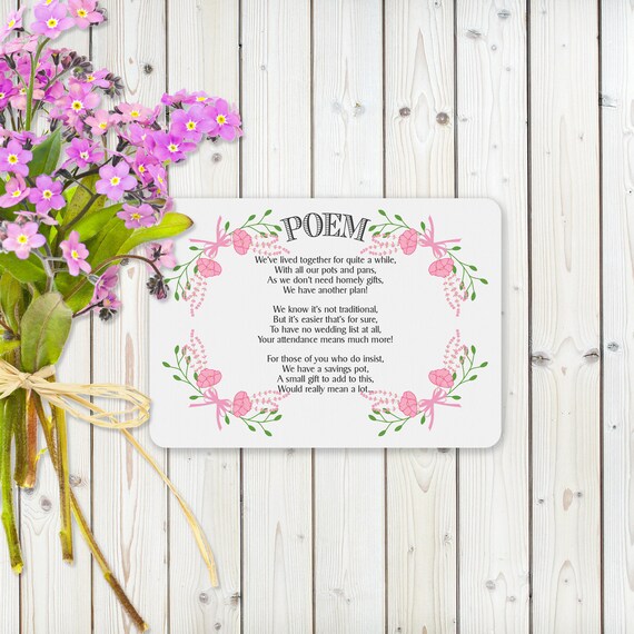 Personalised Vintage Wedding Wish Poem Card Fantasy Floral Blue on Chalkboard