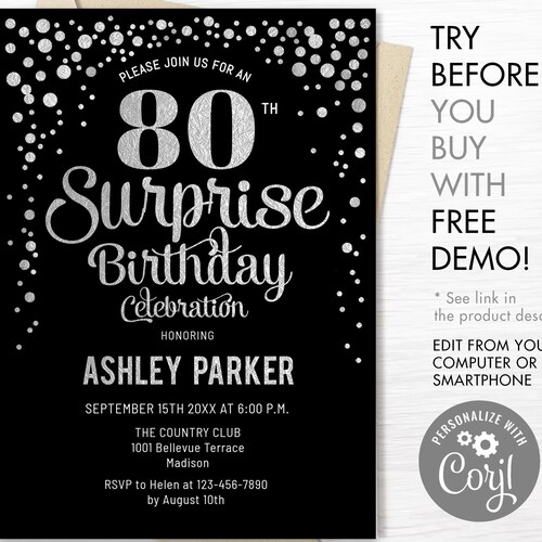 80th Birthday Party Invitation INSTANT DOWNLOAD Digital - Etsy