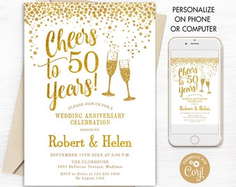 Gold 50th Anniversary Invitation Template (Digital Download)