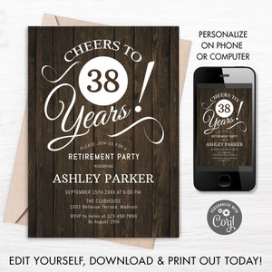 Retirement Party Invitation - ANY Year. INSTANT DOWNLOAD Digital Template. Rustic Wood Pattern White