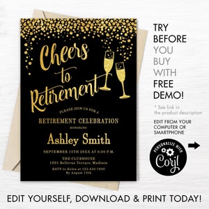 Retirement Party Invitation INSTANT DOWNLOAD Digital Template. Glitter ...