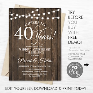 D&L Designs Ltd Personalised Ruby Wedding 40th Anniversary Invitations (Design Code: RWA 024) (Pack Of 60 - View #6