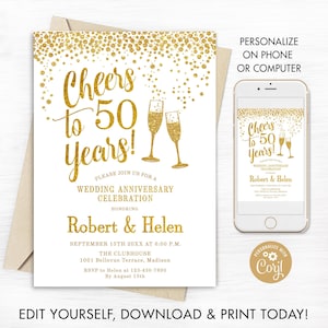 Gold 50th Anniversary Invitation Template (Digital Download)