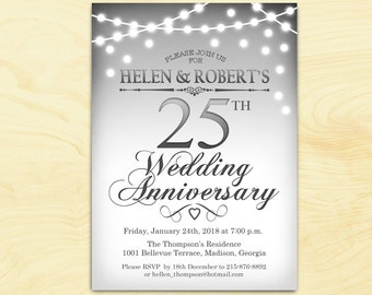 25th anniversary invitations etsy