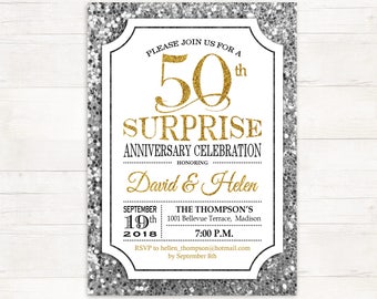 surprise 50th wedding anniversary invitations etsy