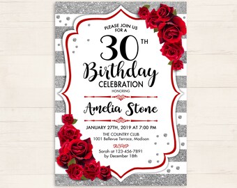 red silver invite etsy