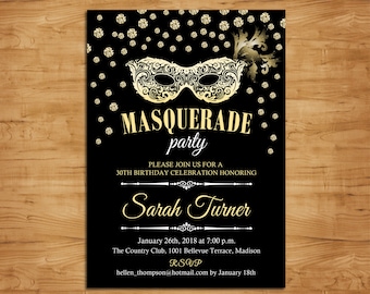 masquerade invitation etsy