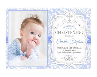 baby boy christening invitation etsy