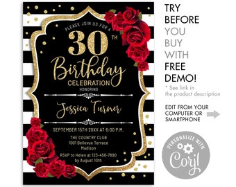 wallpapers Red Black And Gold Birthday Invitations black and red invite etsy