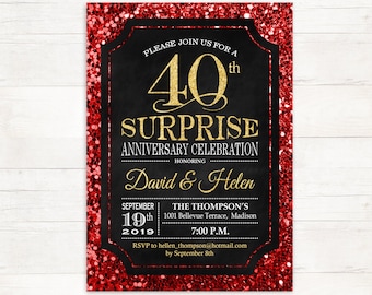 surprise 40th wedding anniversary invitation 45th red gold etsy